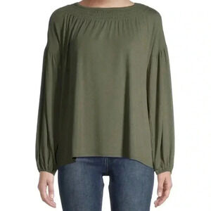 Time and Tru Green Soft Long Sleeve Smocked Top Size Small